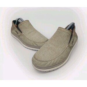 Crocs Mens Loafer Sz 8 Santa Cruz Playa‎ Beige Canvas Comfort Slip-On Shoes